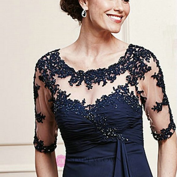 NEW Navy Blue Mother of the Bride/Groom Elegant Formal 3/4 Sleeve Dress SIZE 12 - Picture 4 of 13